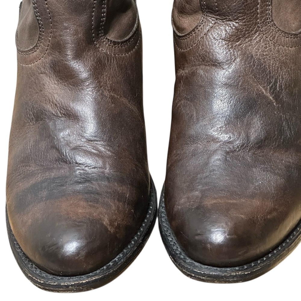 Frye Boots Diana Brown Leather Studded Western Almond Toe Heeled Short Boots - Picture 9 of 15